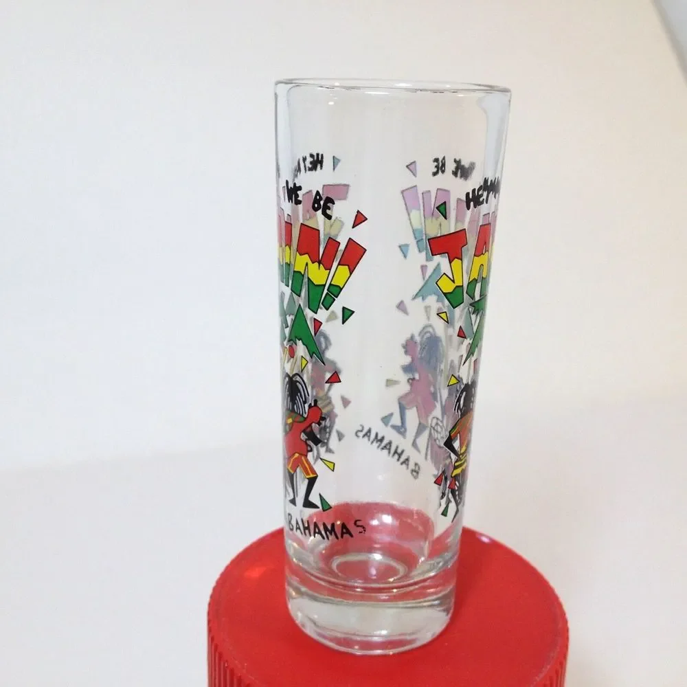 Vintage Bahamas Hey Mon We Be Jammin Shooter Shot Glass Embossed Designs